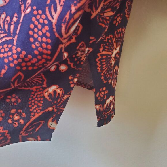 Gloria Vanderbilt Womens Blouse Size XL Blue Floral V Neck 3/4 Sleeve Batik Boho - Picture 8 of 12